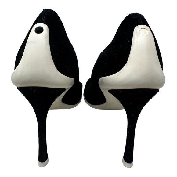 Rare Rene Caovilla Tessa Black Suede Scalloped Edges Pointed Toe Heels Pumps 9 - Picture 5 of 13